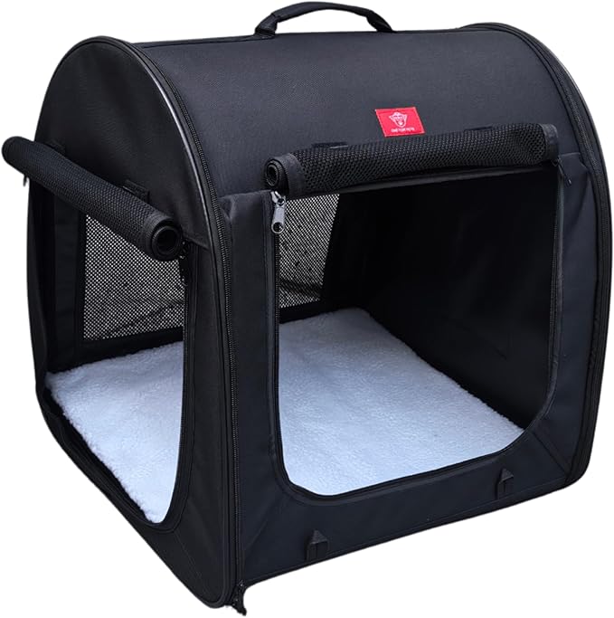 One for Pets Fabric Portable Pet Kennel/Shelter, Single, Black 20"x20"x19.5" - Car Seat-Belt Fixture Included