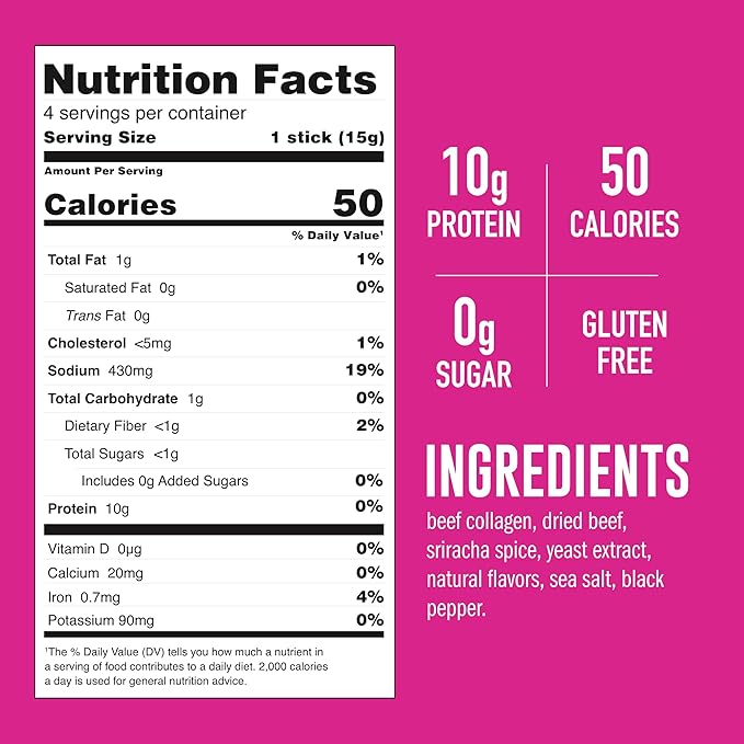 LonoLife Sriracha Beef Bone Broth Powder Mix | Grass-Fed, 10g Protein | Collagen-Rich, Keto & Paleo Friendly | Natural Ingredients | 4 Portable Stick Pack Servings