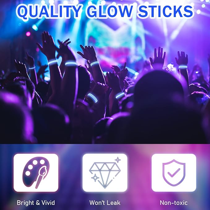 Hanaive 300 Pcs Glow Sticks Bulk 8 Inch Glow in The Dark Party Favors Neon Bracelets and Necklaces Light up Sticks with Connectors for Holiday Birthday Party Supplies(Blue)