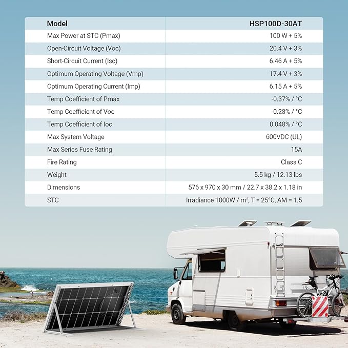 HQST Bifacial 100 Watt 12V Solar Panel, 9BB Monocrystalline Solar Panels with 25% High Efficiency Module PV Power for Battery Charging Boat, Caravan and Other Off Grid Applications