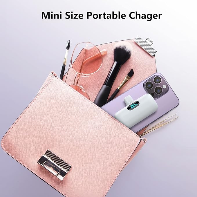 Mini Portable Charger for iPhone,Upgraded 5000mAh PD Fast Charging Battery Pack,LCD Display Cute Power Bank Portable Phone Charger for iPhone 14/14 Pro Max/13/13 Pro/12 Pro/11/XS/XR/X/8/7/6-White