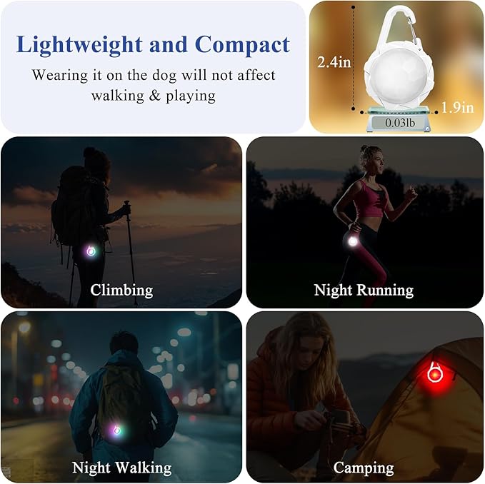 Dog Lights for Night Walking, 2 Pack 4 Modes Dog Collar Light, IP68 Waterproof Pet LED, 700 mAh High Capacity USB Rechargeable Pet Safety Accessories for Night Cycling, Climbing, Camping (White)