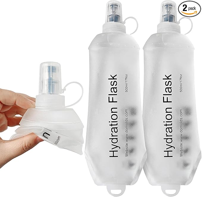 500ml Soft Flask, Soft Water Bottle for Hydration Packs, Running, Hiking, Cycling and Climbing - 2Pcs White