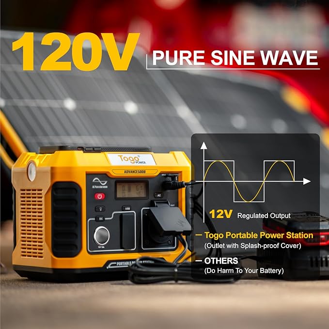 Togo POWER Portable Power Station-500W Solar Generator with 120V/Peak 1000W AC Outlet 288Wh Lithium Battery,7-Port Charging Backup for Off-Grid Road Trip CPAP Home Emergency Power Outage