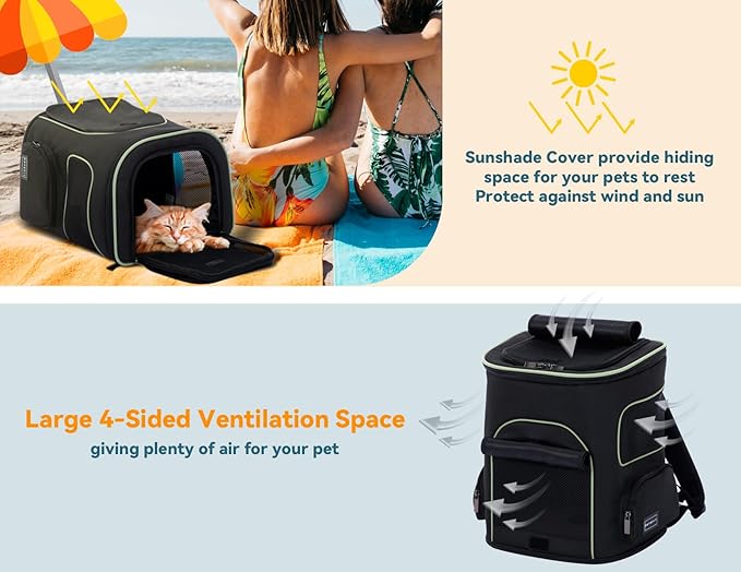 PETSFIT Dog Backpack Carrier with Upgraded Waist Protection Design, Cat Backpacks for Carrying Cats/Dogs/Puppies Up to 22 Pounds. Designed for Hiking Camping Traveling,Black