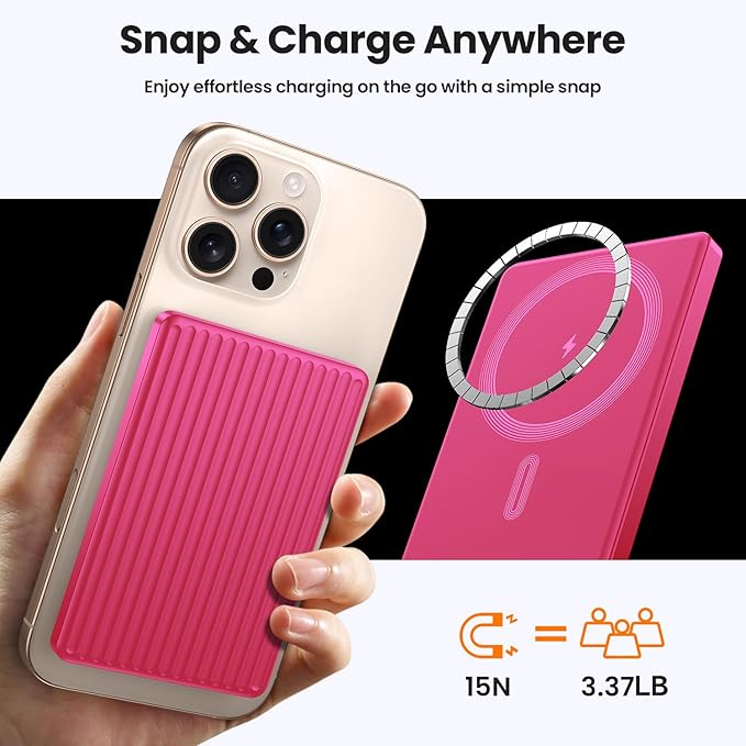 Magnetic Power Bank,Ultra Slim Wireless Portable Charger 5000mAh,20W PD Battery Pack Fast Charging,USB C in&Out Powerbank for iPhone 16/15/14/13/12 Pro Max