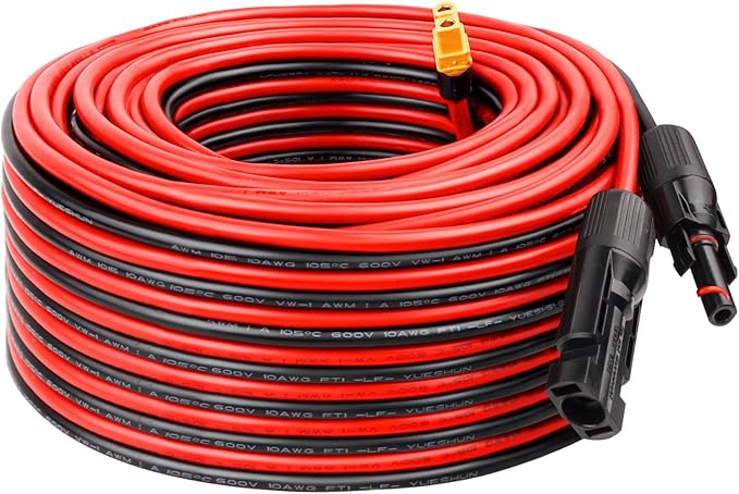 Solar to XT60 Extension Cable 10AWG 60FT Solar Connector to XT60 Adapter Cable for Solar Panel to Portable Power Station Solar Generator Battery Pack