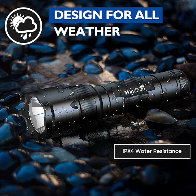 WINDFRIE 2 Pack LED Tactical Flashlights, Single Mode Handheld Flashlights, Bright EDC Emergency Small Flash Light, Water Resistance Portable LED Torches (Battery Not Include)