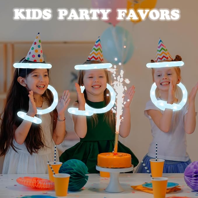 24 PCS White Glow Sticks Party Favors for Kids, Light Up Necklaces Bracelets Accessories for Toddlers,Halloween Birthday Party Basket Goodie Bag Stuffers Fillers,Treats Prizes Toys Gifts for Boy Girl