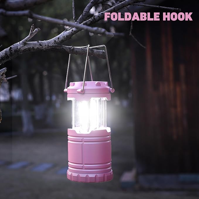4-Pack LED Pink Camping Lanterns, Portable Camping Lights, Outdoor Handled Lamps, Essential Emergency Lights for Power Outages, Hiking, Hurricane