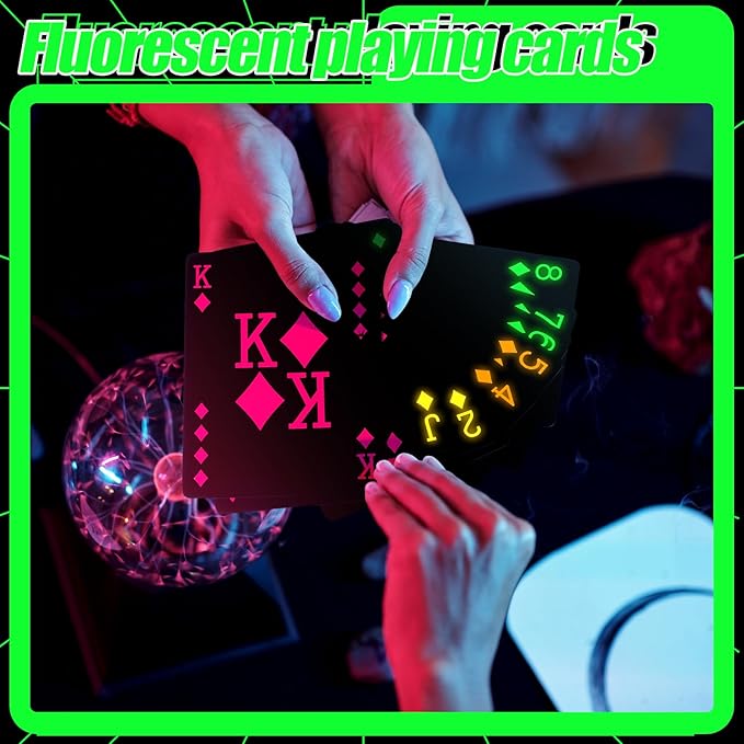 1 Pack Halloween UV Glow in The Dark Playing Cards Black Light Playing Cards Neon Fluorescent Deck Black Light Games for Casino Night Collectors Party Gift Accessories Birthday Supplies
