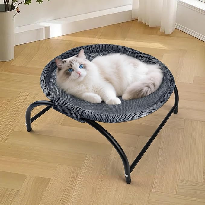 Raised Cat Hammock Bed, Standing Cat Cot with Washable Mesh, Pet Bed for for Kittens,Dark Blue