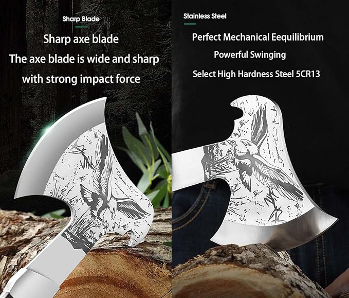 Camping Axe, 11" Full Tang Small Axe Camp Hatchet with Nylon Sheath, Survival Hatchet with Wood Handle
