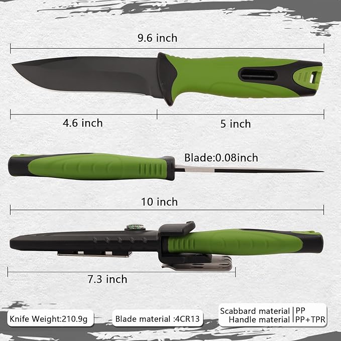 Fixed blade hunting knife-Stainless Steel Blade,Fixed blade knife with sheath, Fire Starter, Sharpener, Whistle and Compass,Survival Tactical Knife for Hunting,Fishing,Camping and Bushcraft