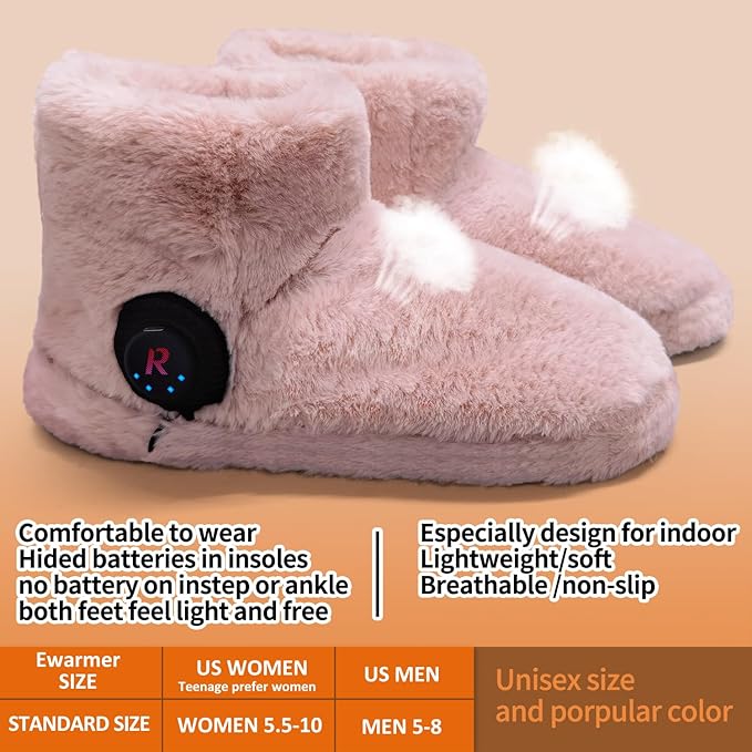 Rechargeable Walking Foot Warmer for Cold Feet, Cordless Graphene Heated Boots for Women Indoor, 4-8 Hours Heat, Washable & Removable, Electric Heated Slippers