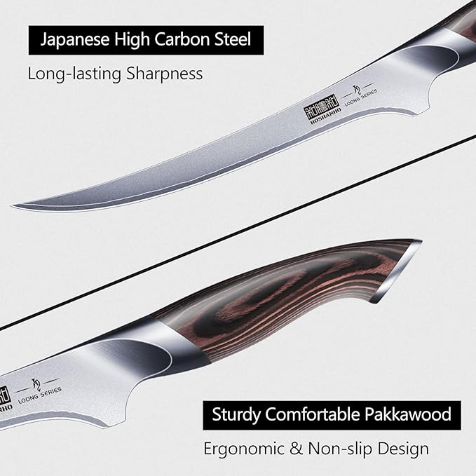 Fillet Knife 9 Inch, Super Sharp Boning Knife in High Carbon Stainless Steel, Professional Japanese Fish Knives for Meat Poultry Cutting