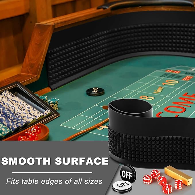 Leyndo Craps Tabletop Game Set, Includes 48"x11" Rubber Craps Diamond Pyramid Bumper, Casino Grade AAA 19mm Dice, 3 Inch On/Off Buttons for Casino Poker Nights(Black)