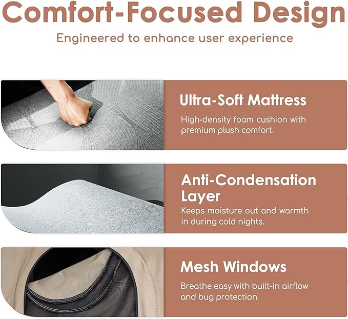 Hardshell Rooftop Tent, Roof Top Tent for 2-3, with Aluminium Ladder, Skyview Window, Mattress, LED Light, Blackout-Coated for UV Protection, Waterproof, for Truck, Jeep, SUV, Van