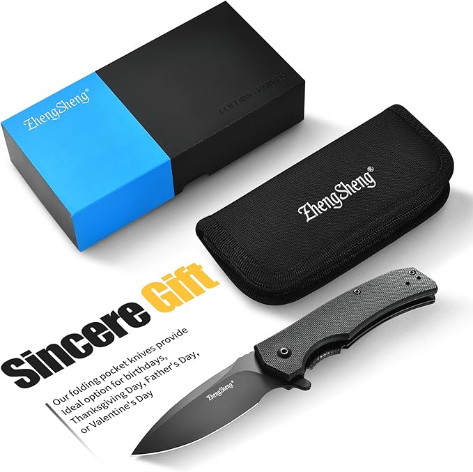 Praxis Pocket Knife, 2.9" D2 Steel Folding Knife with G10 Handle PVD Titanium Coating Blade Lightweight for every day carry.