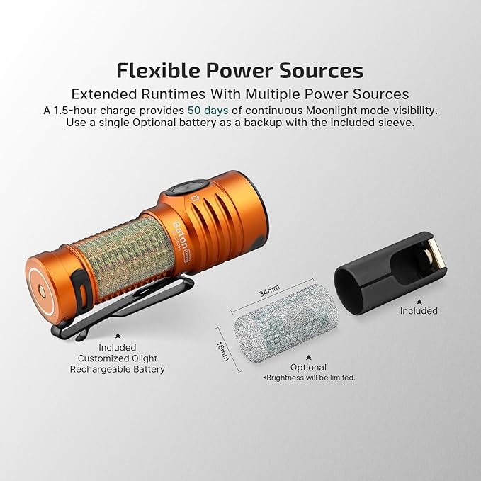 OLIGHT BatonTurbo Rechargeable EDC Flashlight 1000 Lumens Compact Bright LED Light Dual-Switches with 510 Meters, Powerful Pocket Flashlights with Two-Way Clip for Home, Hiking and Emergency (Orange)