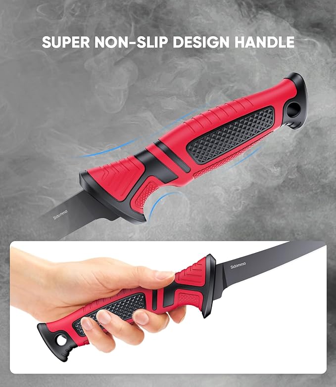 Fillet Knife and Bait Knife Set Performance 5"-6"-7" G4116 German Flex Razor Sharp Stainless-Steel Blade with Sheath for Filleting and Boning, Pro Fishing Gear and Equipment Tools, Cool Fishing Gift for Men (Black-Red)