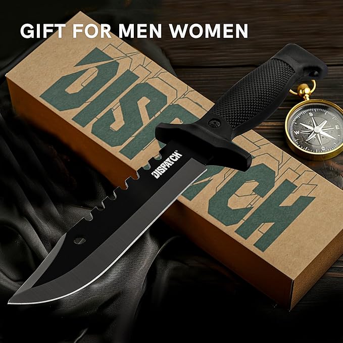 Dispatch Fixed Blade Hunting Knife with Sheath, 12-inch Survival Knives for Men Tactical Bowie Knife with Non-Slip Handle for Bushcraft, Outdoor Camping
