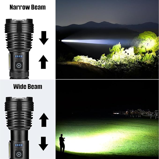 Flashlight LED Rechargeable Flashlights High Lumens, 99,000 LM Super Bright Powerful Flashlight, High Powered Flash Lights Waterproof Handheld Flashlights for Home Camping Hiking(2 Pack)