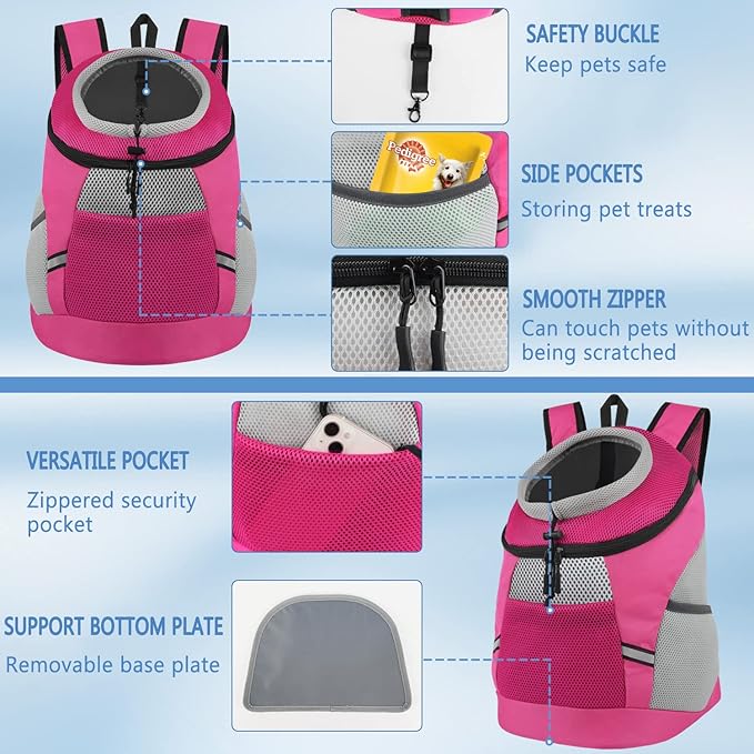 SMONT Dog Backpack Carrier Pet Lightweight Dog Carrier Backpack Small Dog Front Backpack Breathable Dog Carriers for Small Dogs with Safety Belt for Outdoor Hiking Travel Use S (2-7 lbs) Rose Red