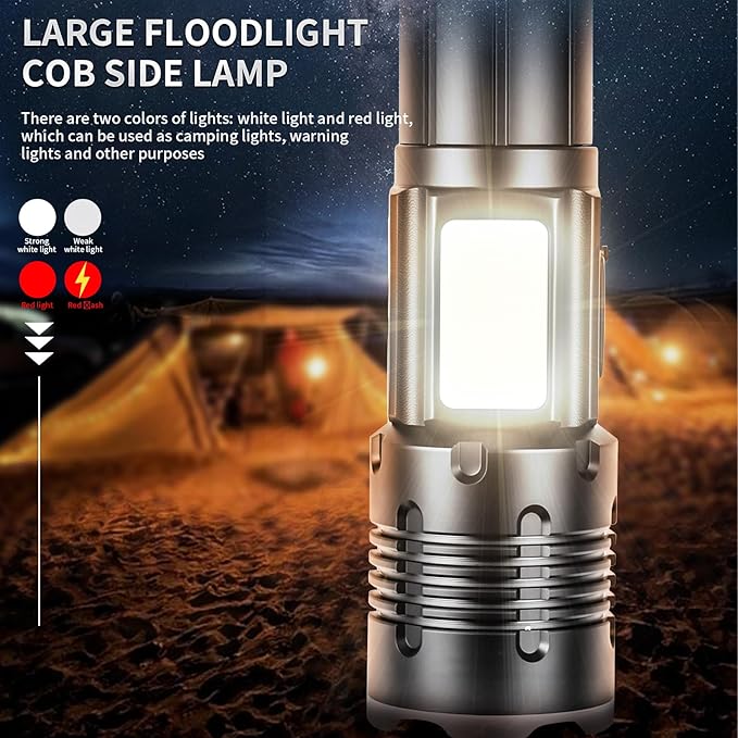 2Pack Flashlights High Lumens Rechargeable 5000 Lumens, Super Bright LED Tactical Flashlight with Magnetic 9 Modes, COB Side Light for Camping, Hiking, Dog Walking