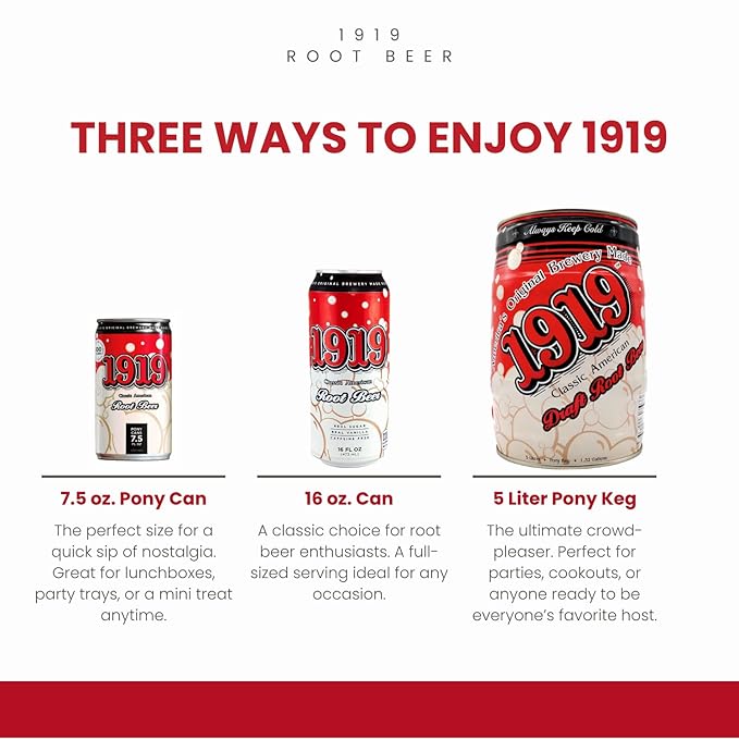 1919 Draft Root Beer 16oz Can, Real Sugar, Real Vanilla, Classic American Root Beer, 12-Pack