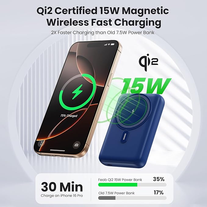 Magnetic Portable Charger for iPhone, 3-in-1 10800mAh Qi2 15W Wireless Power Bank with iWatch Charger,30W PD Fast Charging USB-C LCD Display Battery Pack for Magsafe,iPhone 17/16/15/14/13, Apple Watch
