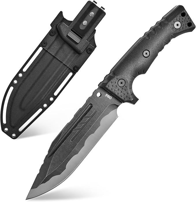 GTK8 Fixed Blade Knife DC53 Steel Blade Full Tang Nylon Fiberglass Handle EDC Fixed Knifes for Outdoor Working Camping Bushcraft(black)