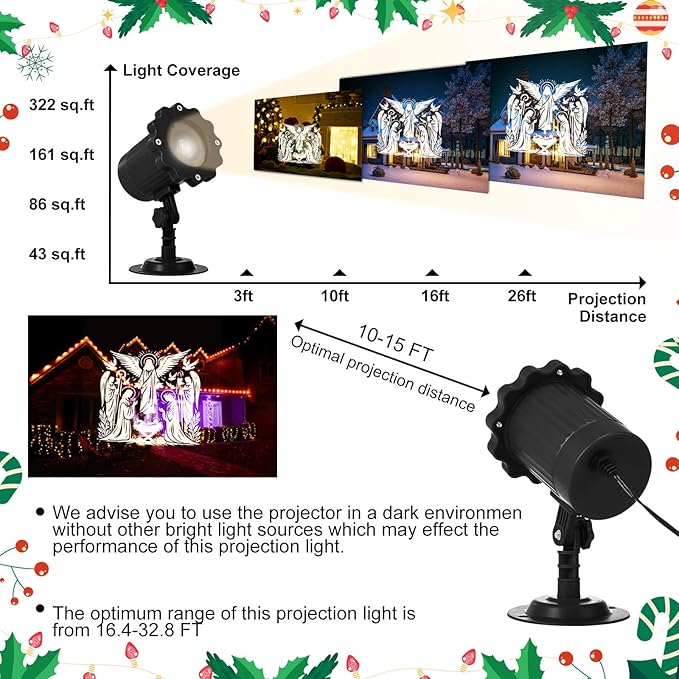 Treela Nativity Projector Lights Outdoor Indoor Dynamic Christmas Christian Decoration Outside LED Landscape Lamp for Holiday Halloween Garden Supplies