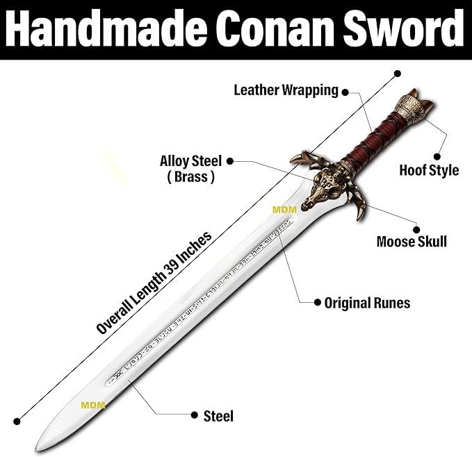 Custom Handmade Conan The Barbarian Father Sword, Atlantean Conan Sword Real, Viking Swords Viking Gifts for Men Prop Tools Axe Shield Armor Knife Real