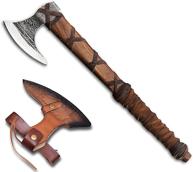 Forest Hunting | 27" and 3.5 lbs Custom Handmade Viking Axe of Ragnar Lothbrok Norsmen- Tomahawk and Forest Hatchet Authentic Viking ax with Sheath Mens Gift. (Ragnar Lothbrok Axe)