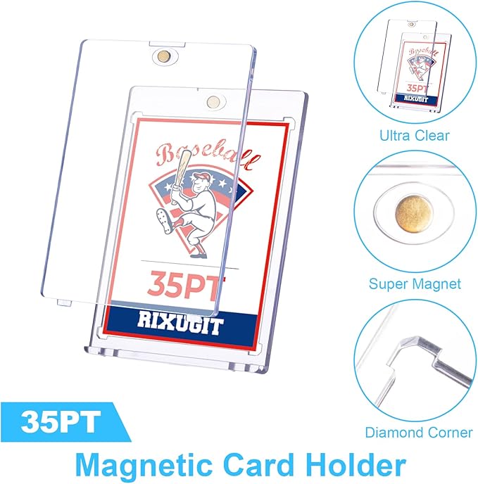 40 Pack Magnetic Card Holders - 35PT One Touch Trading Card Holders, UV Protection Magnetic Card Case, Card Protector for Game, Baseball Sports Cards, Fits Standard Cards Storage and Display