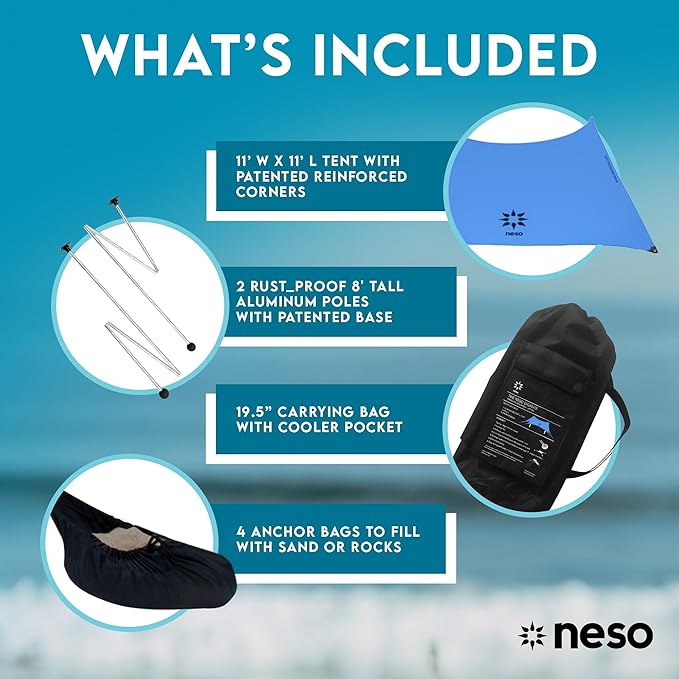Neso Gigante - Portable Beach Tent - Ideal to Enjoy with Family and Friends - UPF 50+, Water-Resistant, and Lightweight - Periwinkle Blue, 11' x 11'