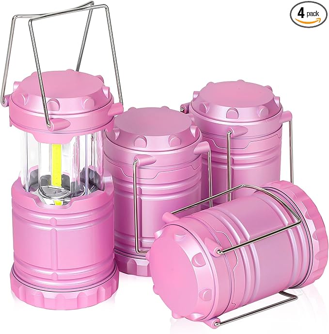 4-Pack Mini LED Camping Lanterns, Portable Camping Lights, Outdoor Tent Lights, Essential Emergency Lights for Power Outages, Hiking, Survival Kit for Hurricane, Pink