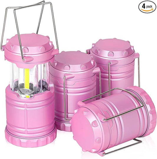 4-Pack Mini LED Camping Lanterns, Portable Camping Lights, Outdoor Tent Lights, Essential Emergency Lights for Power Outages, Hiking, Survival Kit for Hurricane, Pink