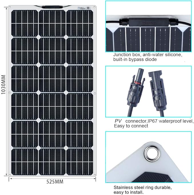 XINPUGUANG Flexible Solar Panel 100W 12V Monocrystalline 500W Solar Kit 50A Charge Controller Extension Cable Battery Cable Off-Grid for RV Boat Cabin Tent Car(500W-1)