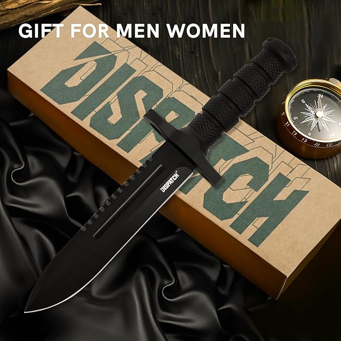 Dispatch Fixed Blade Hunting Knife with Sheath, 12-inch Survival Knives for Men Tactical Bowie Knife with Non-Slip Handle for Bushcraft, Outdoor Camping