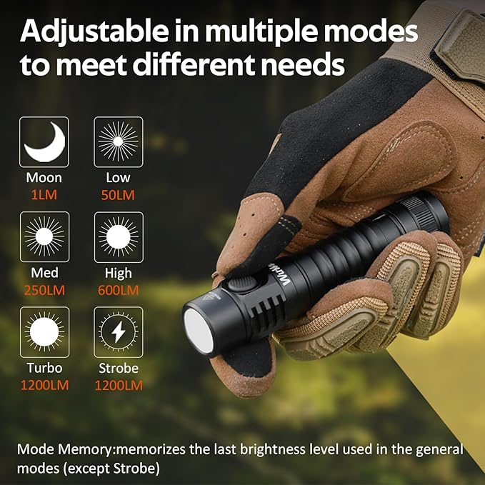 Wurkkos FC11C Led Flashlight Rechargeable 1200 Lumens, 155m Long Beam Distance, IP68 Waterproof Flashlights with Magnetic Base, Small Powerful EDC Flashlight for Camping, Hiking, Emergency(4000K)