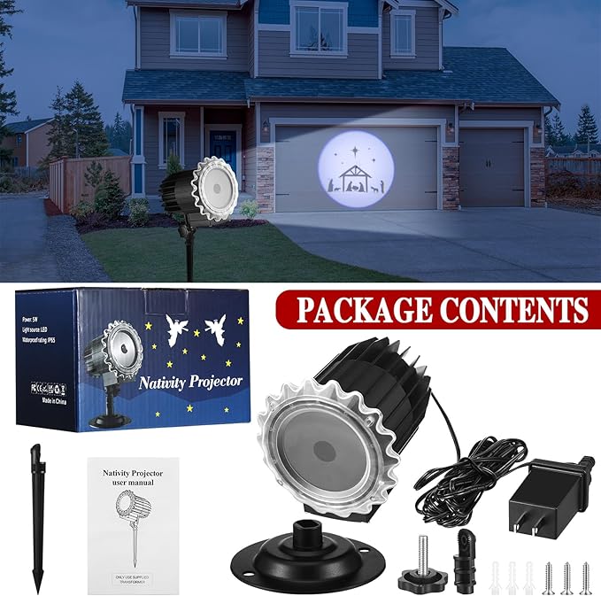 Tuanse Christmas Nativity Outdoor Projector Nativity Scene Projector Light LED Flood Light Holiday with Stars for Christmas Party Garden Landscape Decoration