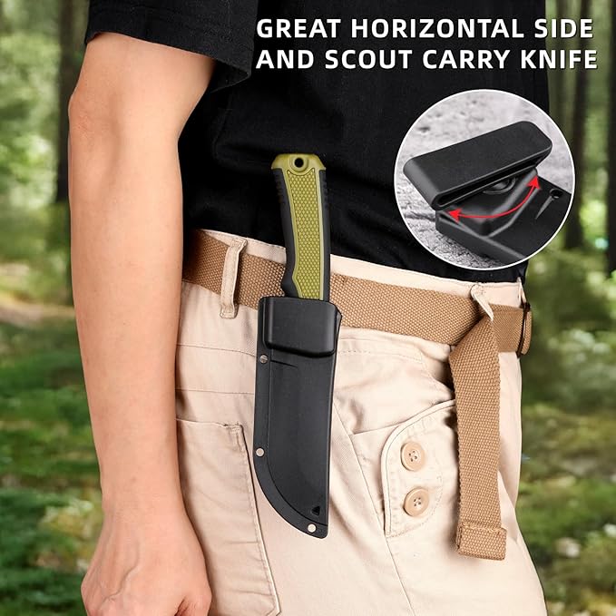 Professional Tactical Knife with 360° Rotating Belt Sheath | Premium German DIN 1.4116 Steel Blade with Non-Stick Coating | Heavy-Duty Fixed Blade for Survival, Camping, Hunting