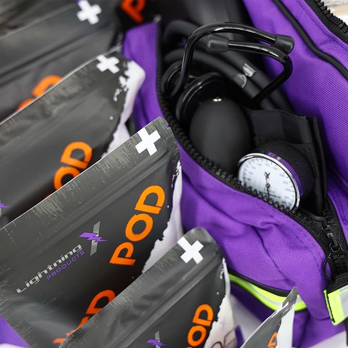Lightning X MB30-SKC Large EMT Trauma Kit | Fully Stocked First Responder Bag w/ 240+ Supplies | EMS Fire Police Office Sports Team Emergency Medical Kit - Purple