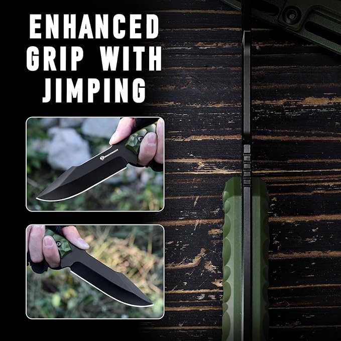 Fixed Blade Knife with Sheath, Tactical Knife for Men, Survival Knife with ABS Handle, Full Tang Design (Green-Black)