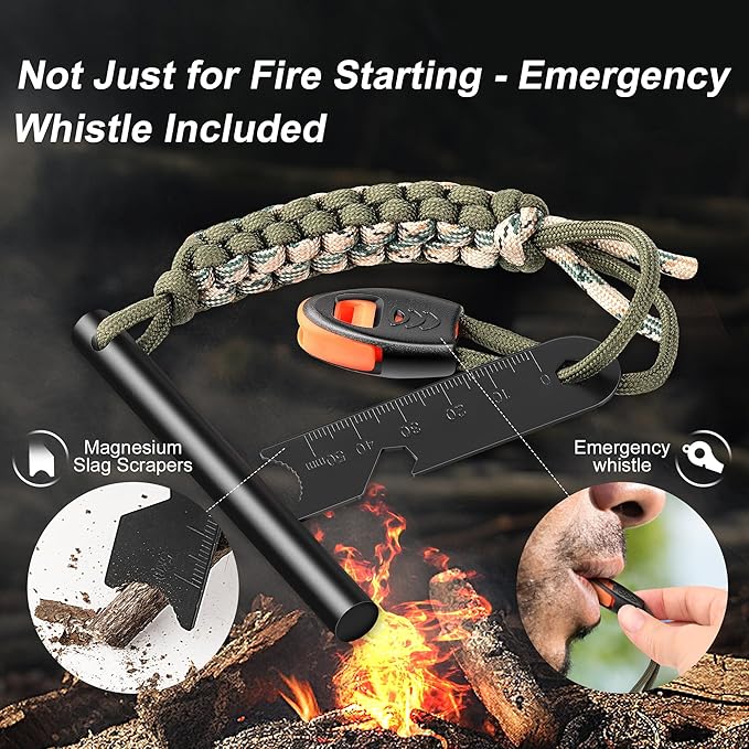 Survival Fire Starter, 4 Inch Ferro Rod, Flint Fire Starters for Hiking and Camping, Flint and Steel Survival Tool with Paracord and Emerge