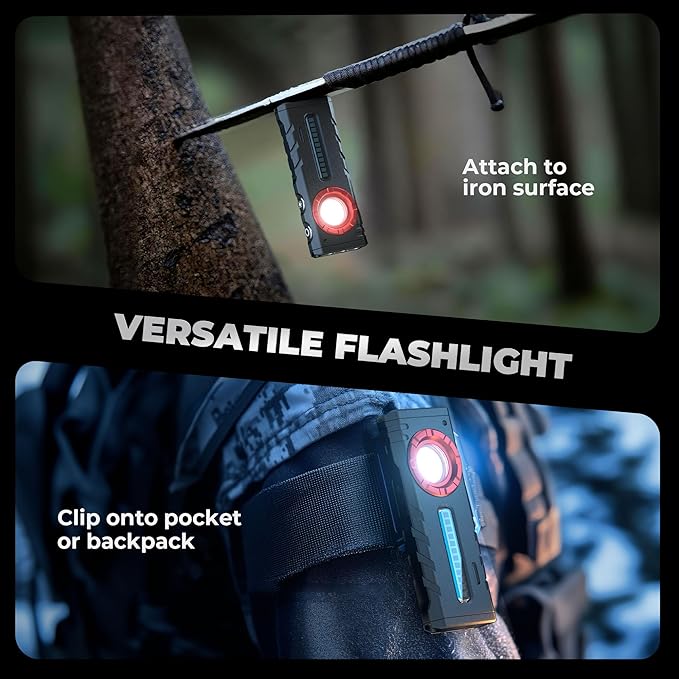 lexall EDC Flashlight, Bright 2000 Lumens Flashlight Rechargeable, 3-in-1 Spotlight/Floodlight/Side RGB Light Pocket Flashlight, Waterproof Magnetic Light with Clip for Camping, Work, Emergency