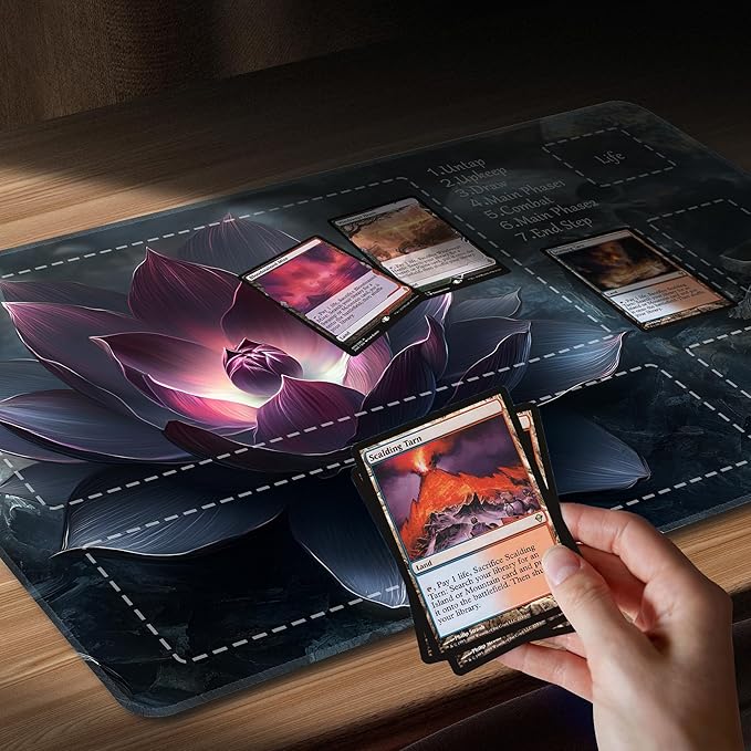 MTG Playmat Non-Slip Rubber Backing Printing Commander Board Game Desk Mat Duel Mat TCG PTCG Playmat 24x14 inches and Free Storage Bags (Black Lotus with Zones)