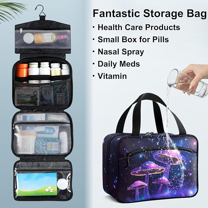 Fustylead Magic Aesthetic Purple Mushrooms and Stars Large Medical Storage Bag with Zipper Empty First Aid Bag Trauma Kit for Traveling Hiking Camping Backpacking